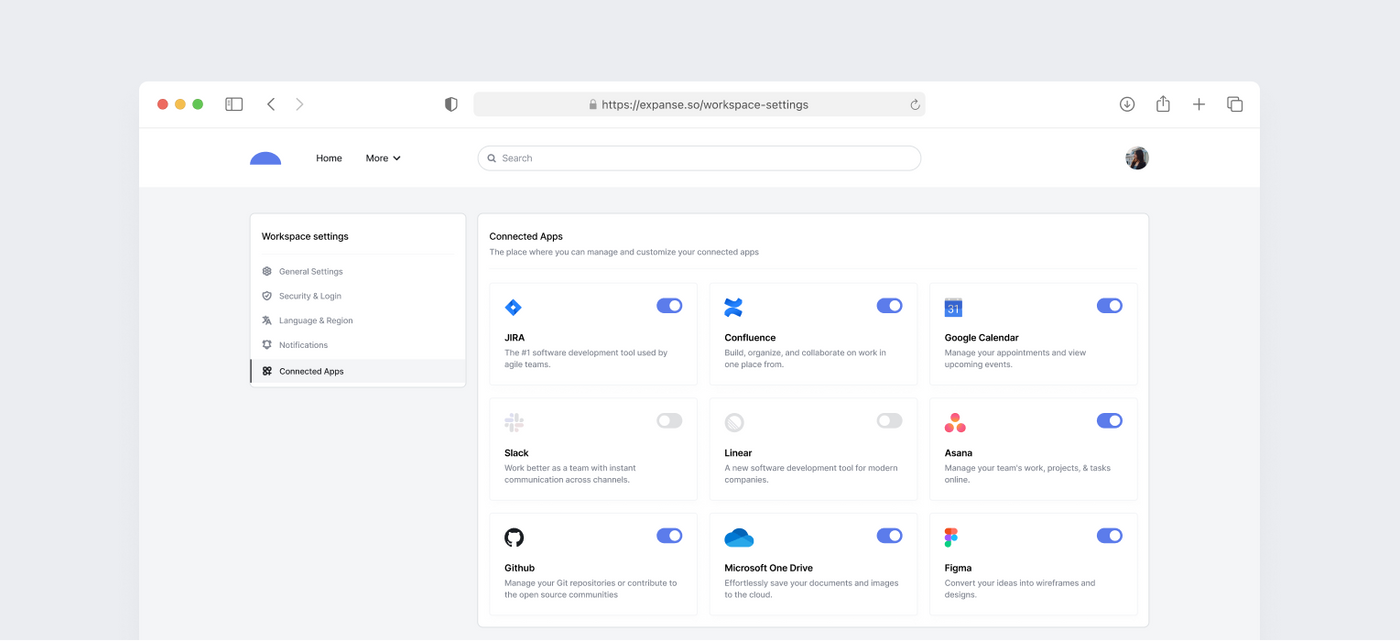 Workspace settings for a digital product