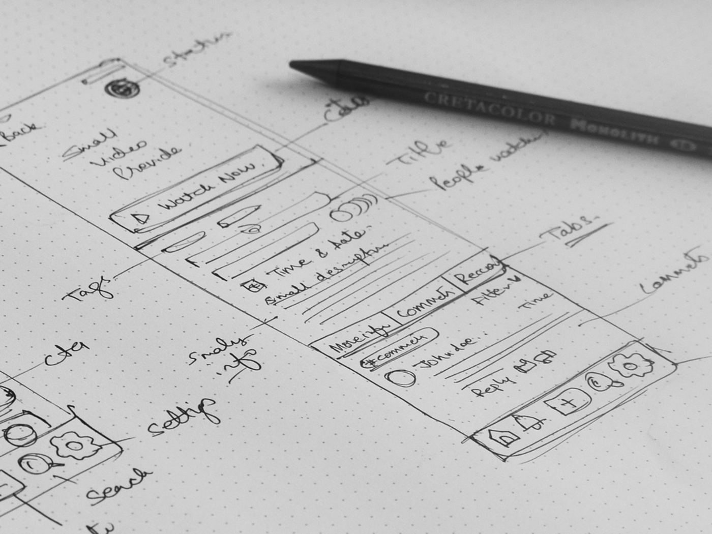 Sketch on paper of a mobile app